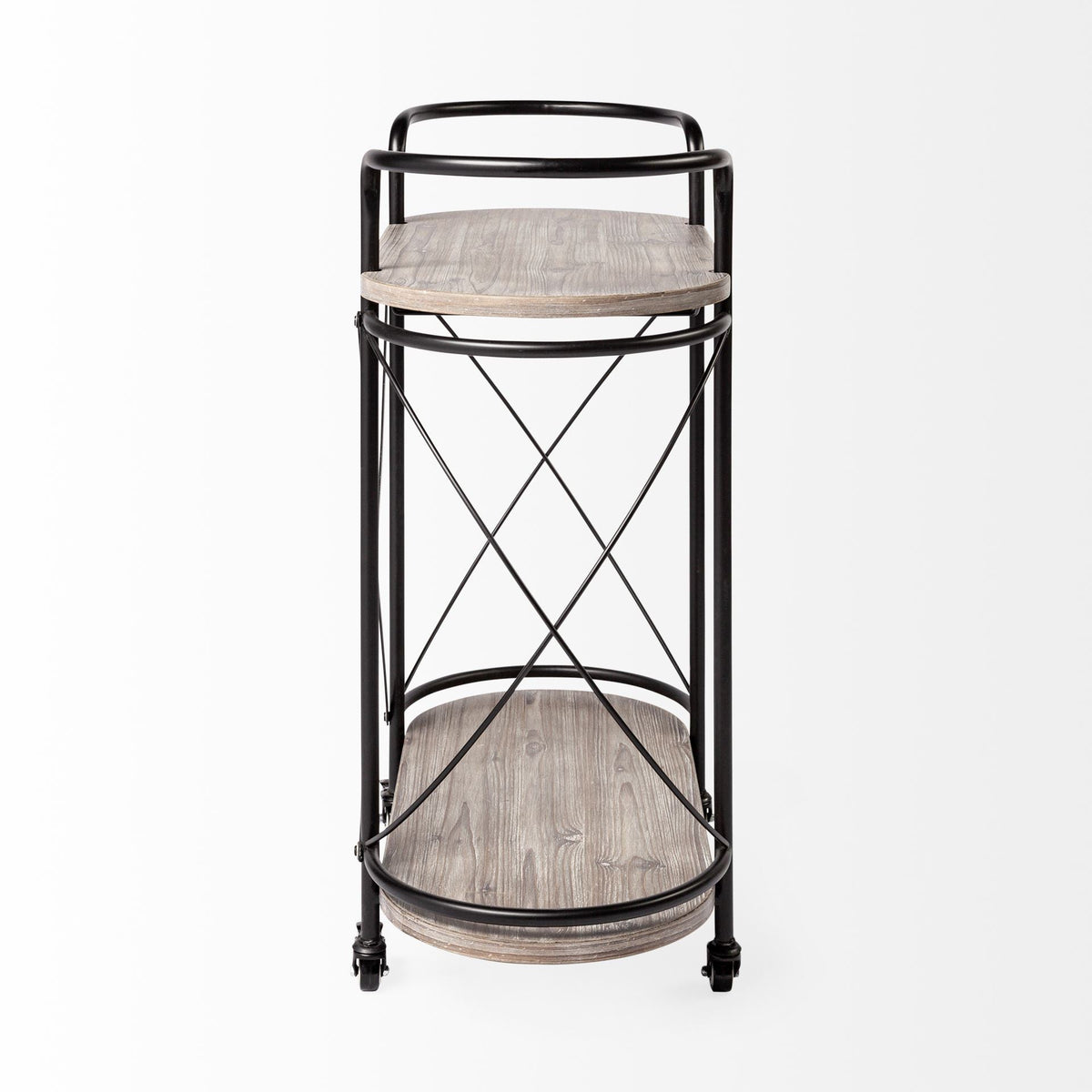 15" Black Solid Wood and Steel Round Rolling Kitchen Cart With Storage — view 3
