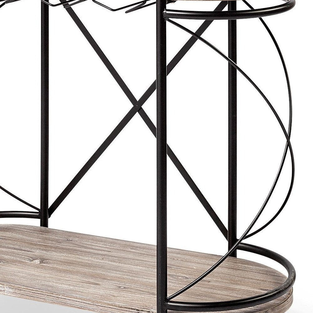 15" Black Solid Wood and Steel Round Rolling Kitchen Cart With Storage HomeRoots