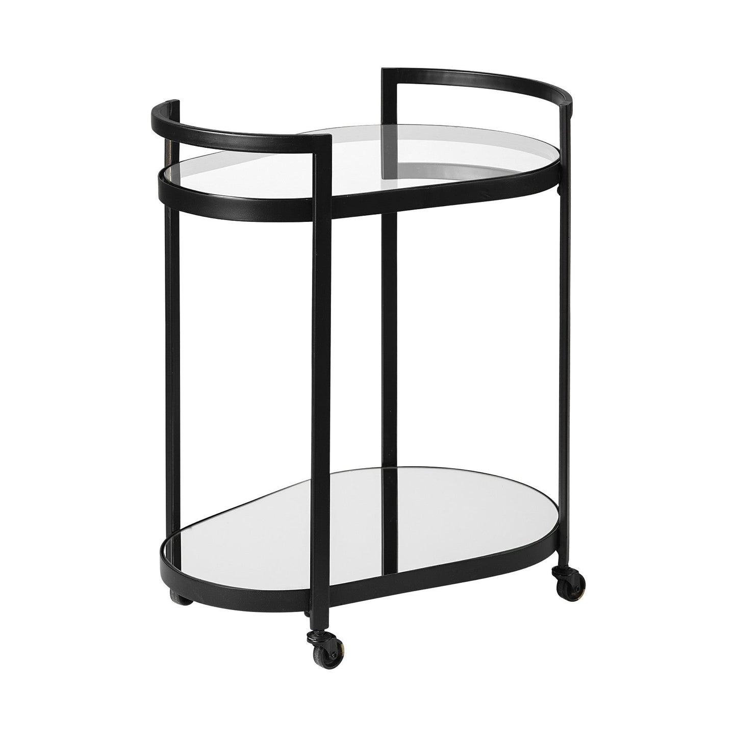 Cyclider Black Metal With Two Mirror Glass Shelves Bar Cart HomeRoots