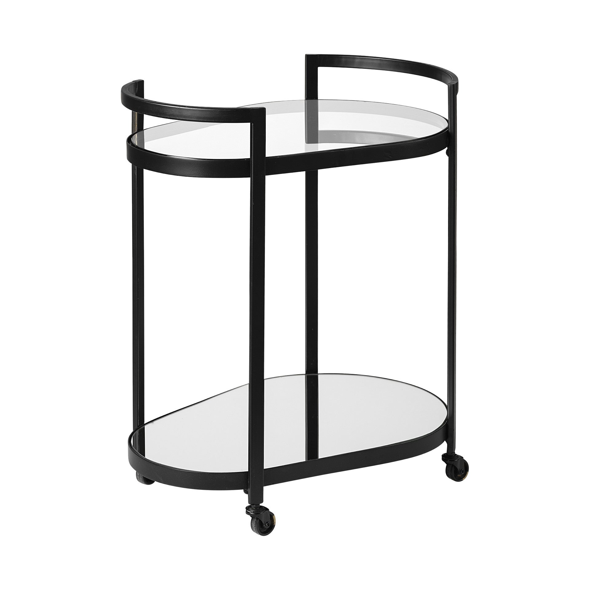 Cyclider Black Metal With Two Mirror Glass Shelves Bar Cart HomeRoots