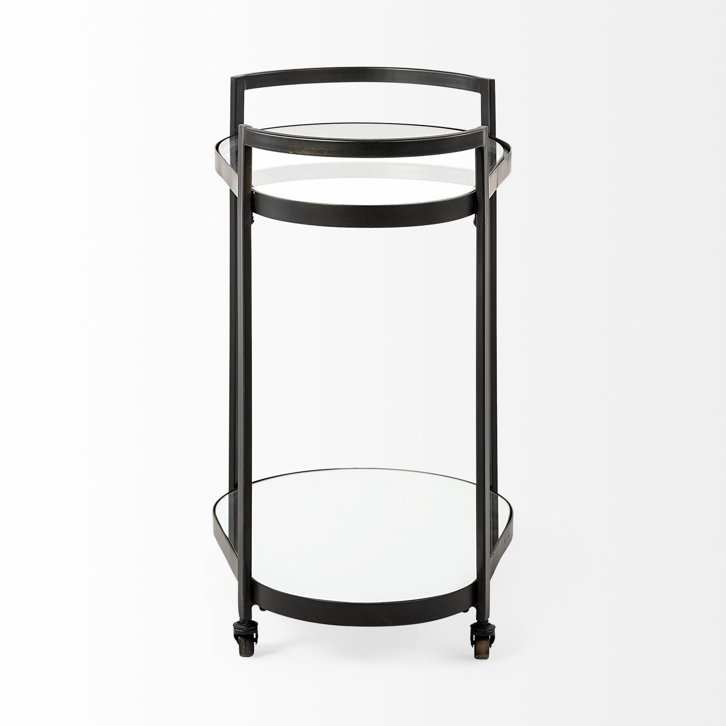 Cyclider Black Metal With Two Mirror Glass Shelves Bar Cart HomeRoots