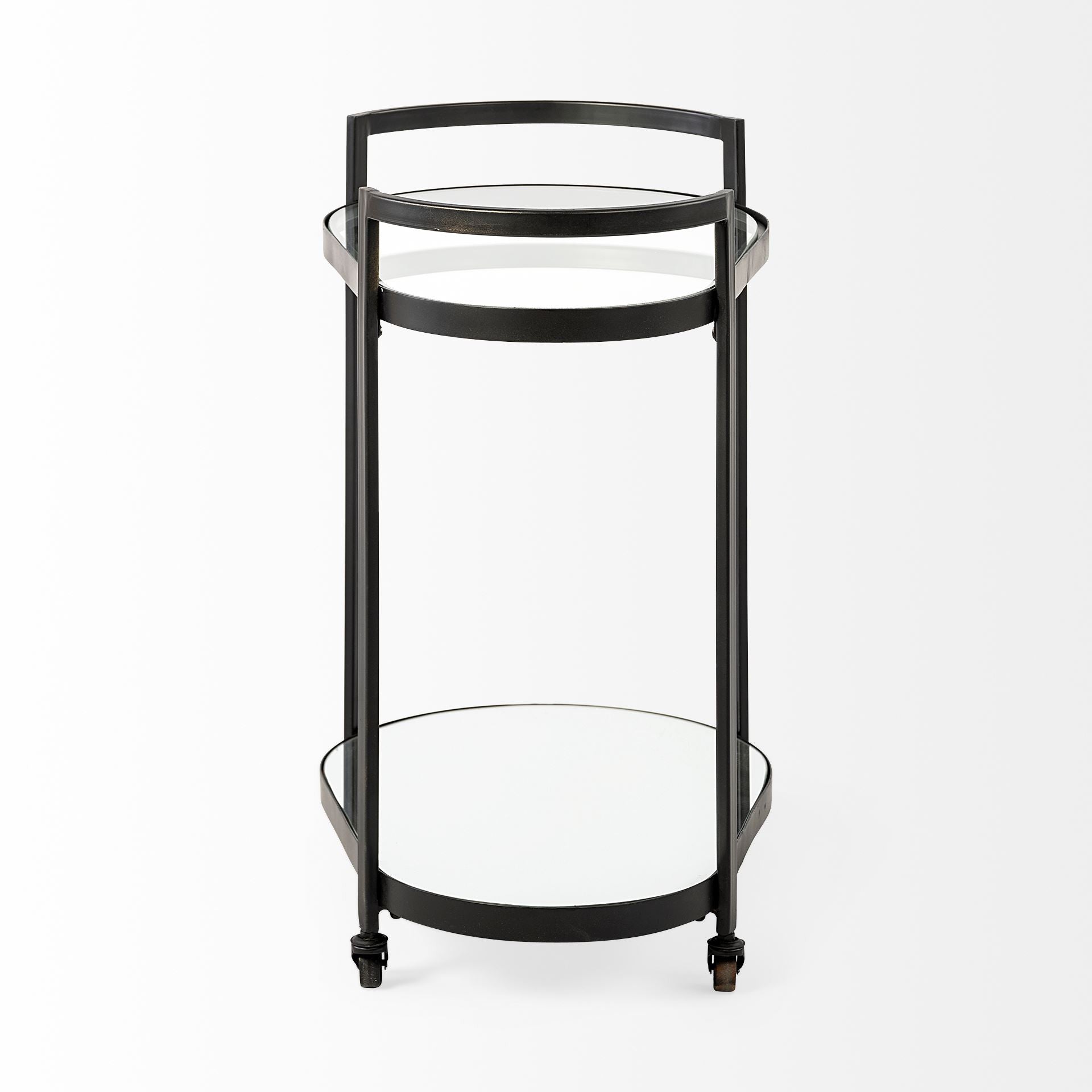 Cyclider Black Metal With Two Mirror Glass Shelves Bar Cart HomeRoots