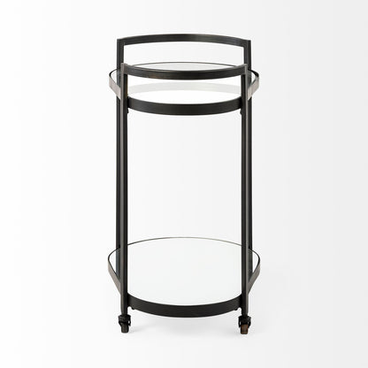 Cyclider Black Metal With Two Mirror Glass Shelves Bar Cart HomeRoots