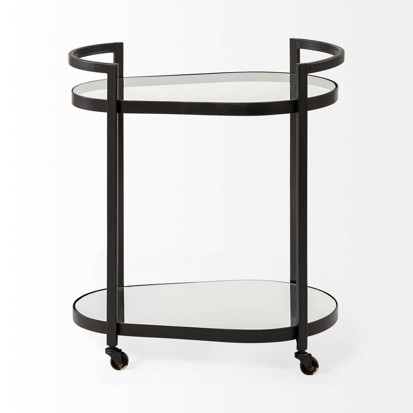 Cyclider Black Metal With Two Mirror Glass Shelves Bar Cart HomeRoots