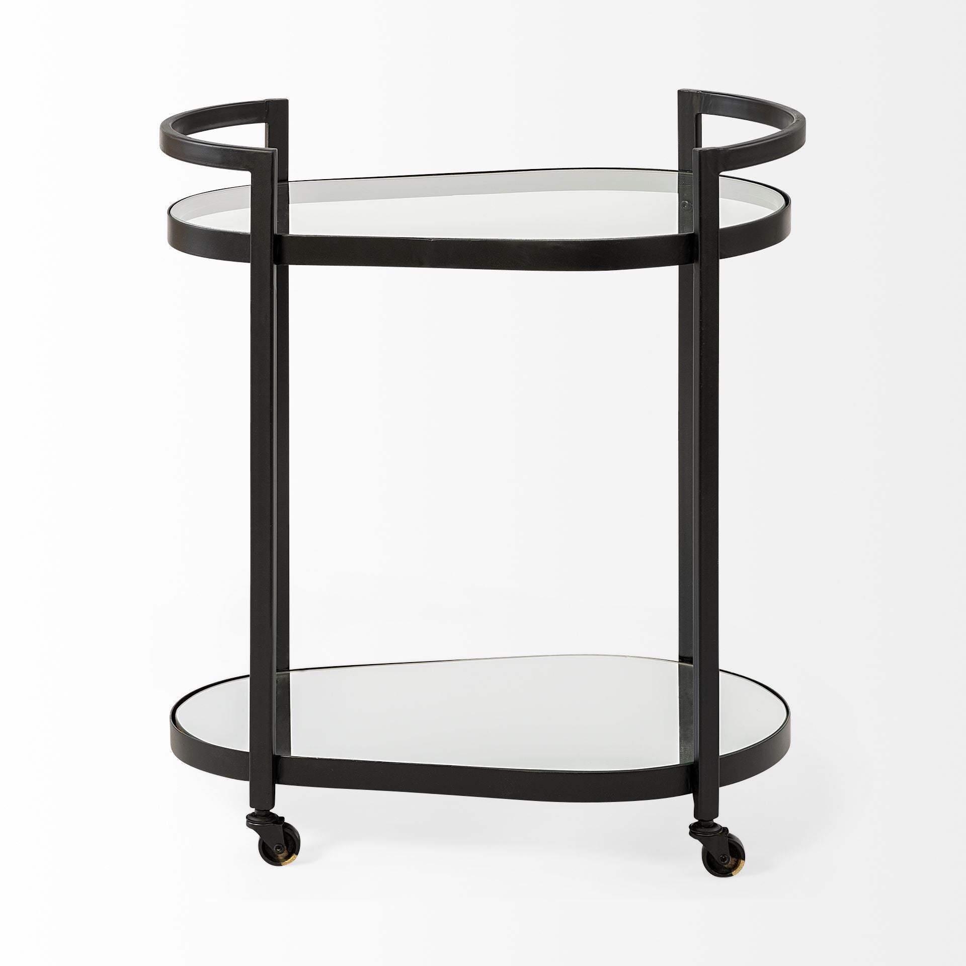 Cyclider Black Metal With Two Mirror Glass Shelves Bar Cart HomeRoots