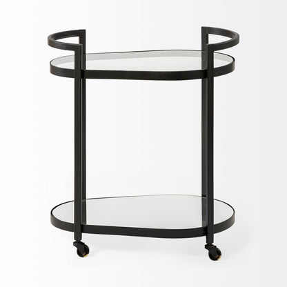 Cyclider Black Metal With Two Mirror Glass Shelves Bar Cart HomeRoots
