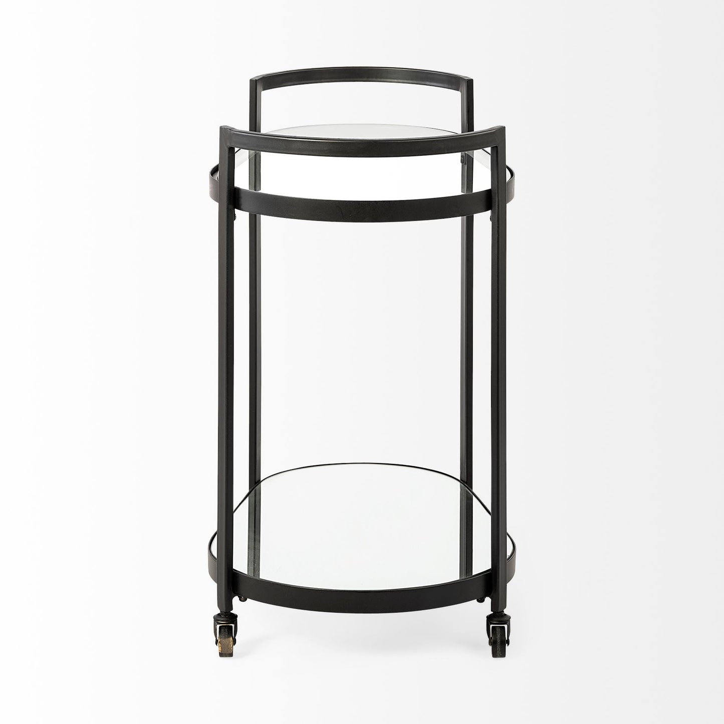 Cyclider Black Metal With Two Mirror Glass Shelves Bar Cart HomeRoots