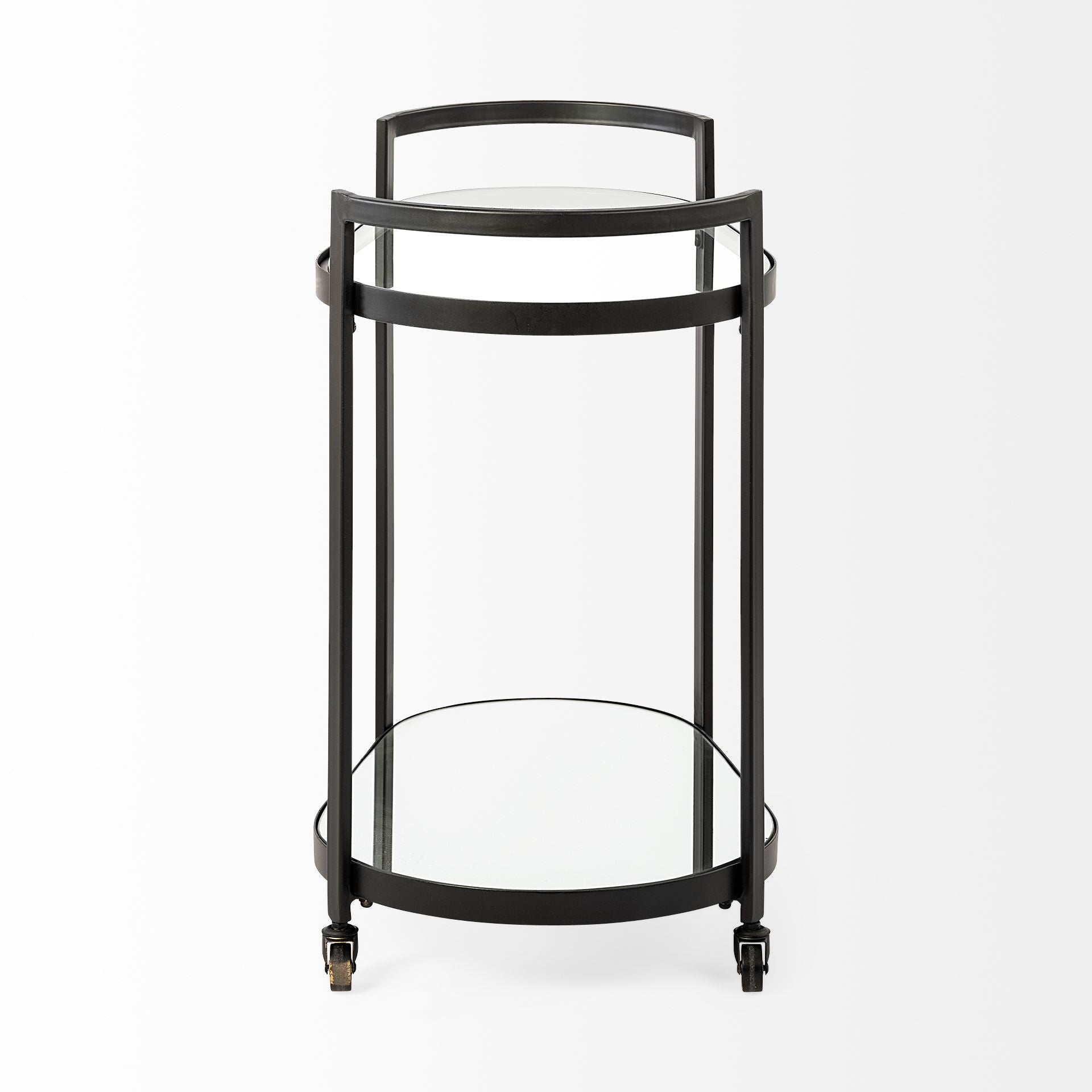 Cyclider Black Metal With Two Mirror Glass Shelves Bar Cart HomeRoots