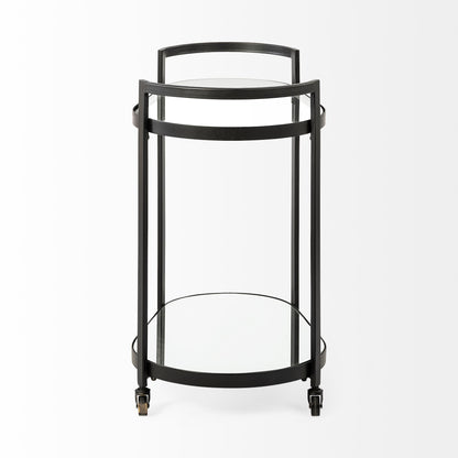 Cyclider Black Metal With Two Mirror Glass Shelves Bar Cart HomeRoots