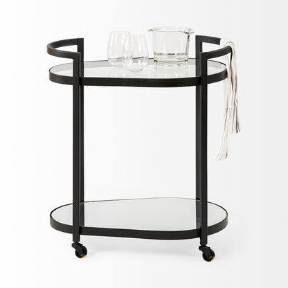 Cyclider Black Metal With Two Mirror Glass Shelves Bar Cart HomeRoots