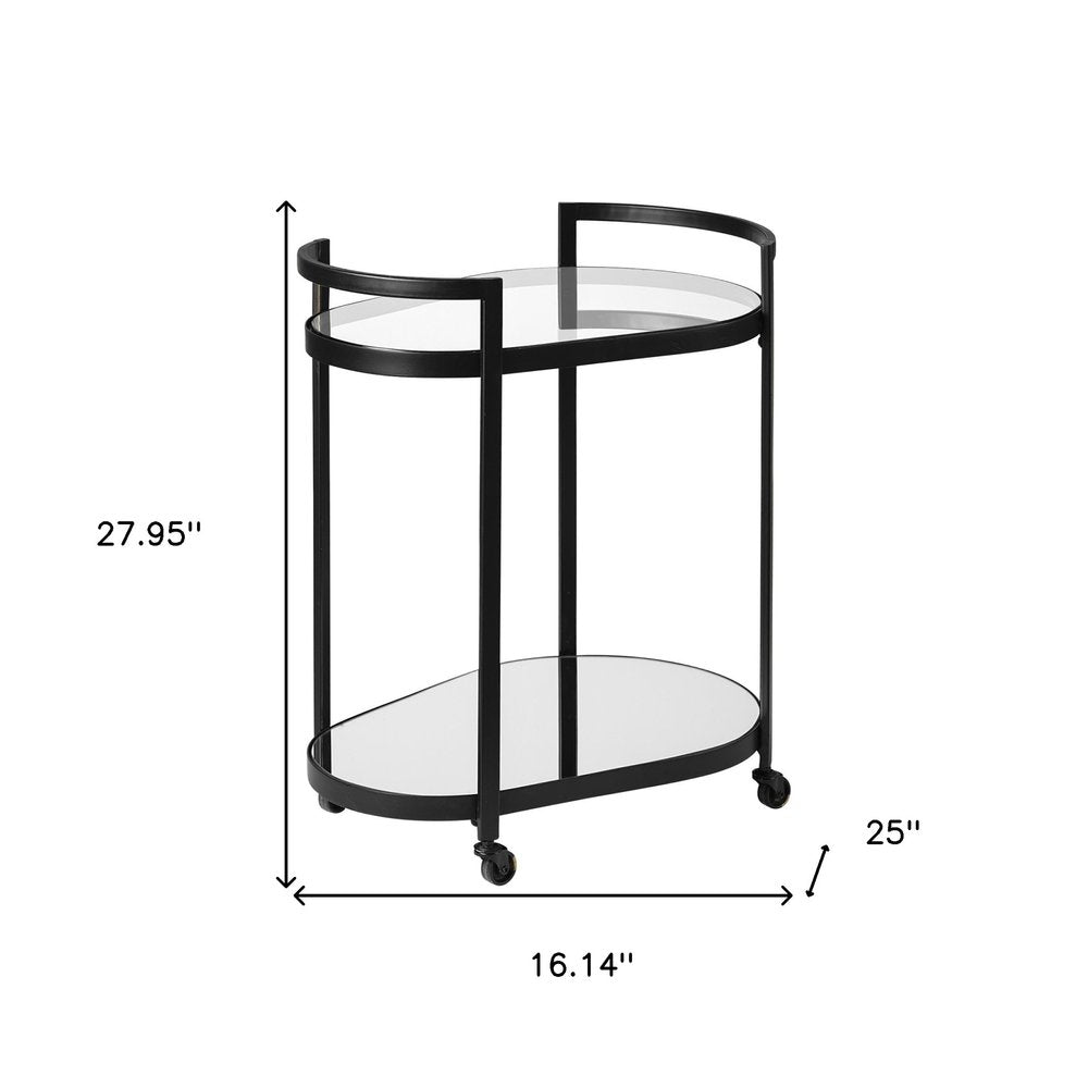 Cyclider Black Metal With Two Mirror Glass Shelves Bar Cart HomeRoots