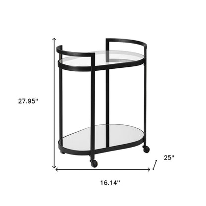 Cyclider Black Metal With Two Mirror Glass Shelves Bar Cart HomeRoots
