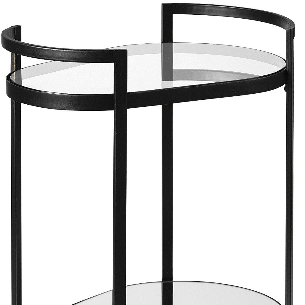Cyclider Black Metal With Two Mirror Glass Shelves Bar Cart HomeRoots