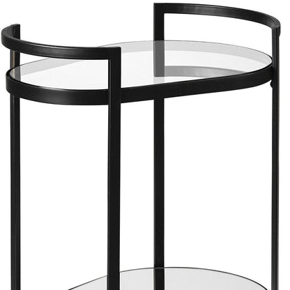 Cyclider Black Metal With Two Mirror Glass Shelves Bar Cart HomeRoots