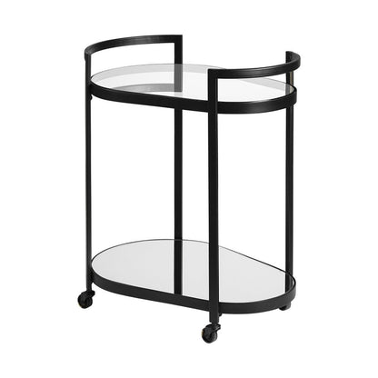 Cyclider Black Metal With Two Mirror Glass Shelves Bar Cart HomeRoots