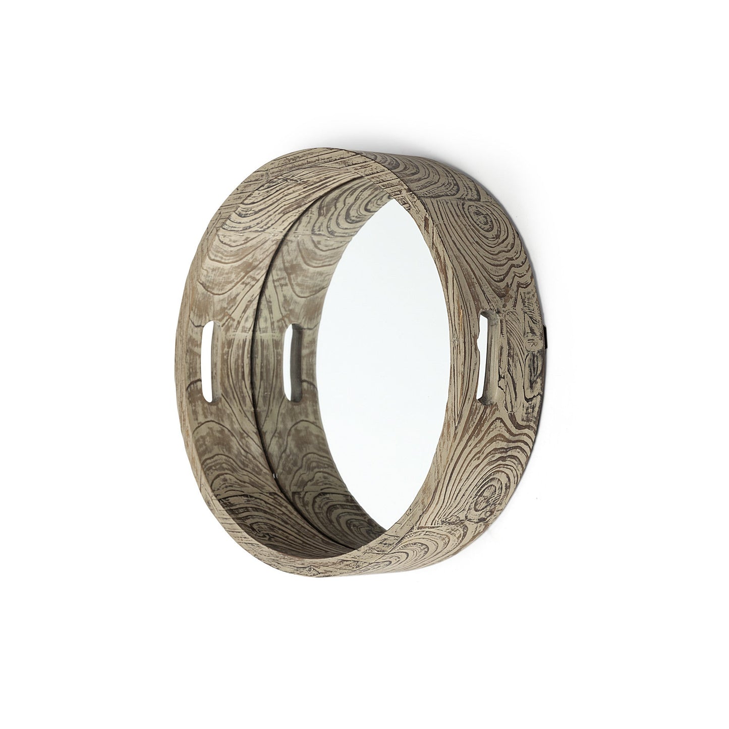 20" Light Brown Round Wood Indoor Outdoor Serving Tray With Handles HomeRoots