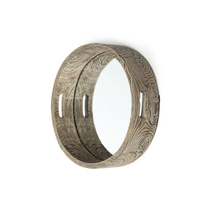 20" Light Brown Round Wood Indoor Outdoor Serving Tray With Handles HomeRoots