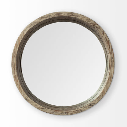 20" Light Brown Round Wood Indoor Outdoor Serving Tray With Handles HomeRoots