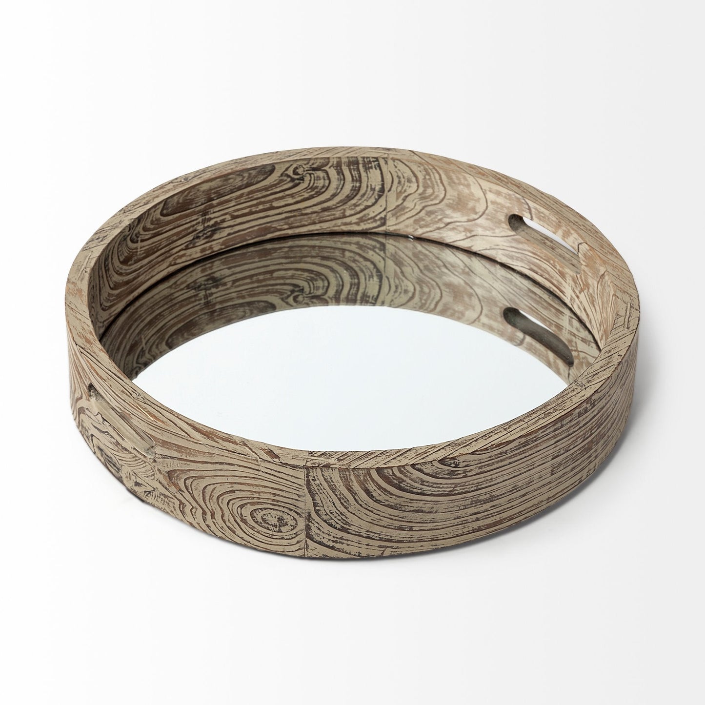 20" Light Brown Round Wood Indoor Outdoor Serving Tray With Handles HomeRoots