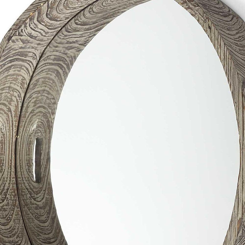 28" Round Natural Finish Fir Wood Mirrored Glass Bottom Tray - FurniFindUSA