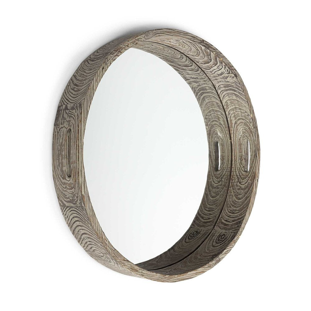 28" Natural and Brown Round Wood Indoor Outdoor Tray With Handles HomeRoots