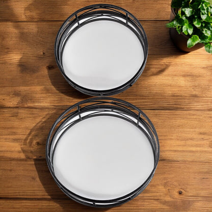 Set of Two Black Round Metal Indoor Outdoor Tray With Handles