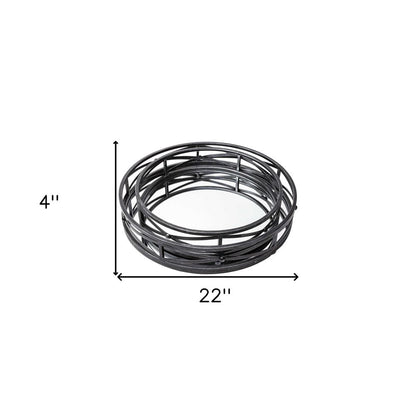 Set of Two Black Round Metal And Mirrored Glass Vanity Trays HomeRoots