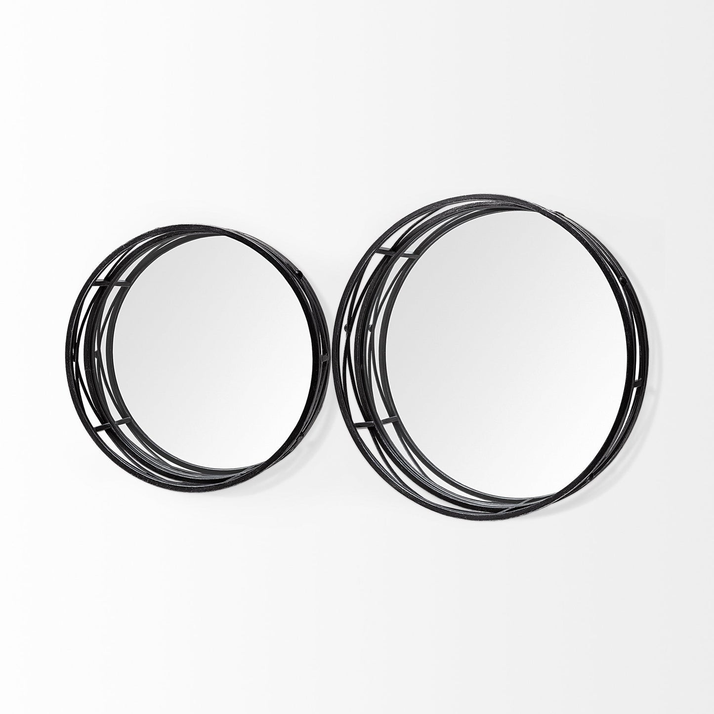 Set of Two Black Round Metal And Mirrored Glass Vanity Trays HomeRoots