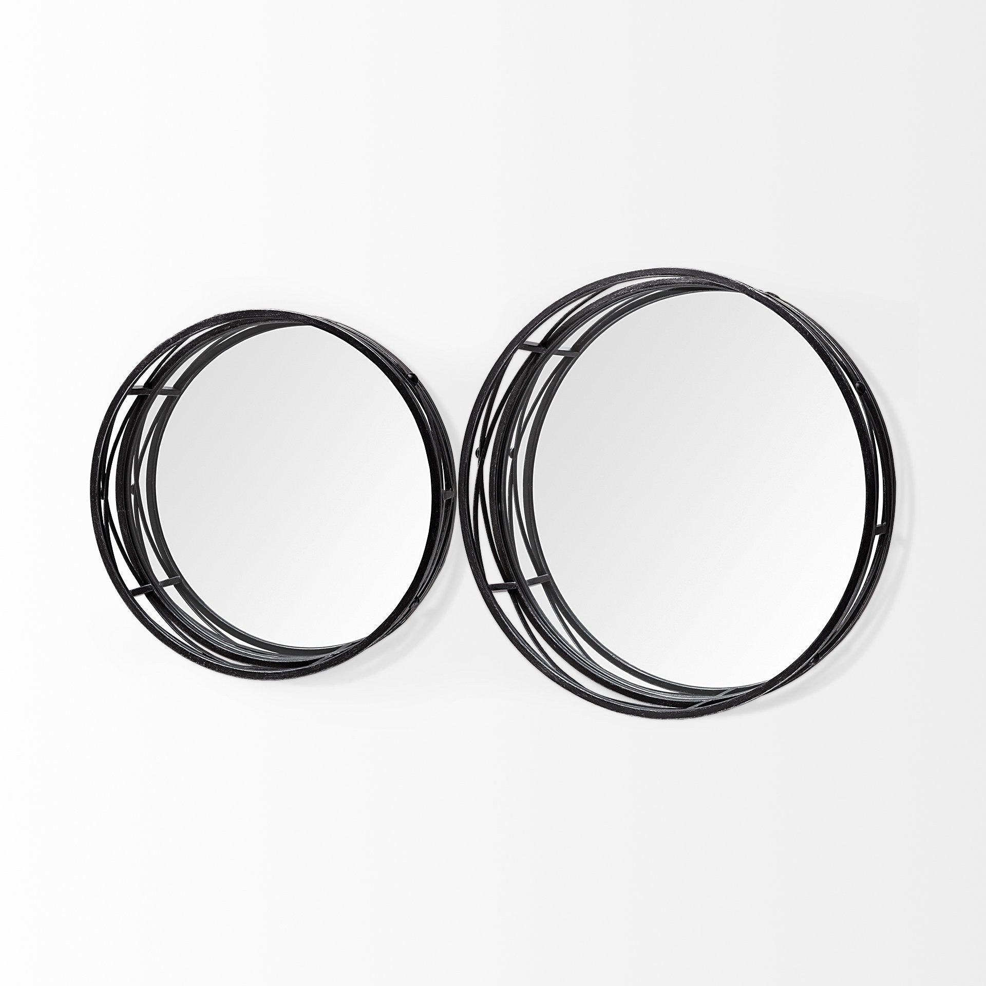 Set of Two Black Round Metal And Mirrored Glass Vanity Trays HomeRoots