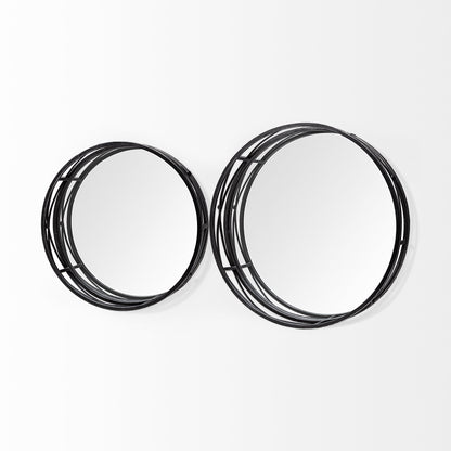 Set of Two Black Round Metal And Mirrored Glass Vanity Trays HomeRoots