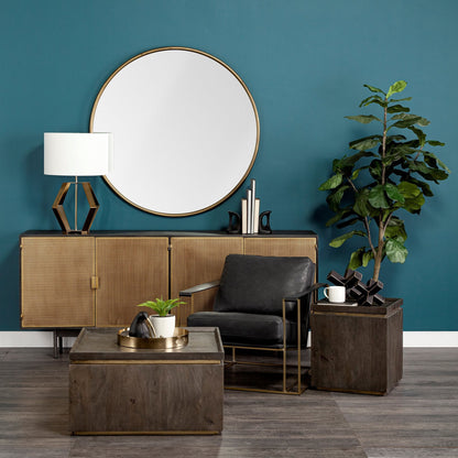 15" Gold And Mirrored Glass Round Metal Tray With Handles HomeRoots