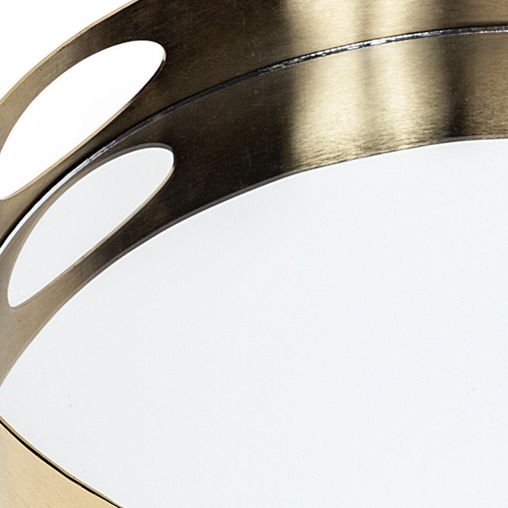 15" Gold And Mirrored Glass Round Metal Tray With Handles HomeRoots