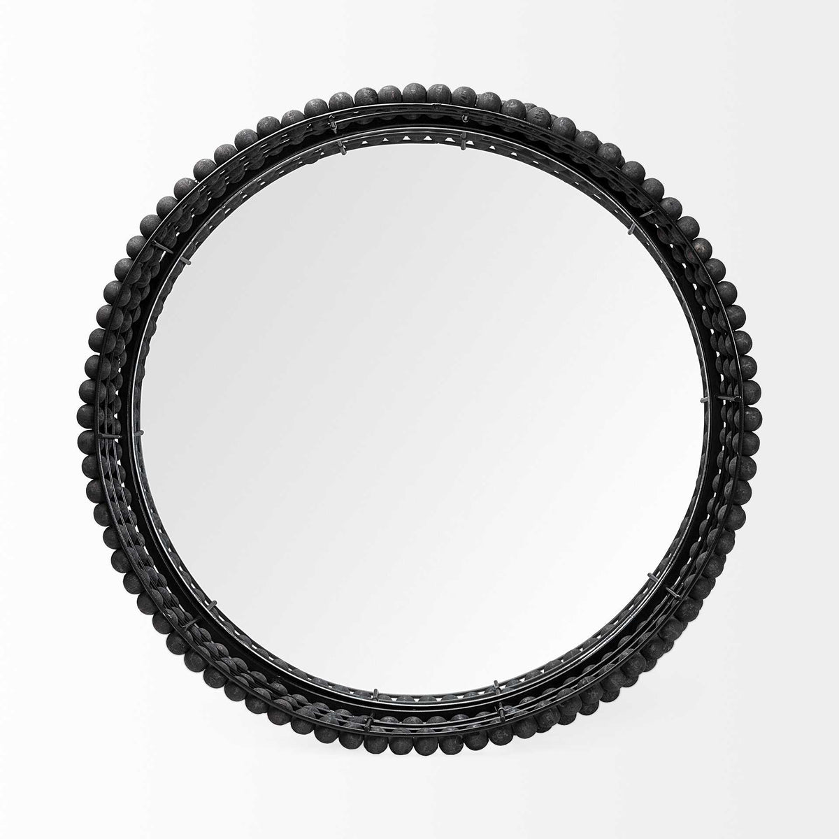 21" Matte Black Wood With Bead Mirrored Glass Bottom Round Tray HomeRoots