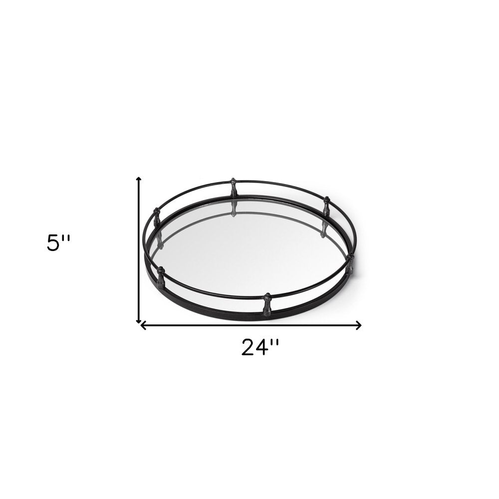 24" Silver Round Metal Indoor Outdoor Tray With Handles HomeRoots