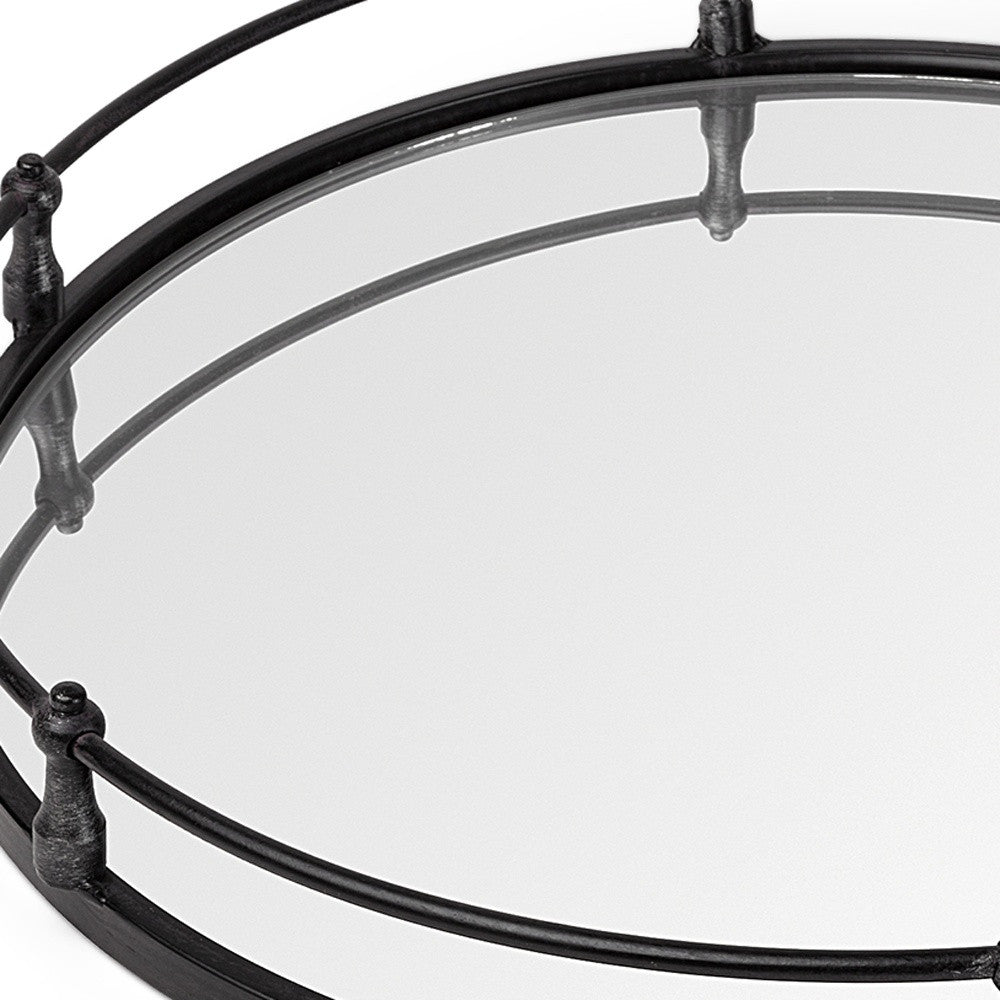 24" Natural Finish Metal With Mirrored Glass Bottom Round Tray