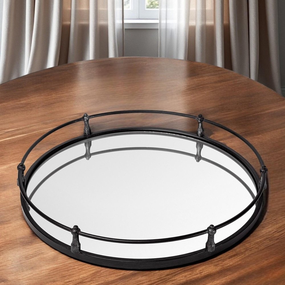 24" Silver Round Metal Indoor Outdoor Tray With Handles HomeRoots