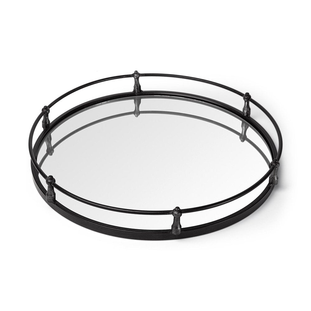 24" Silver Round Metal Indoor Outdoor Tray With Handles HomeRoots