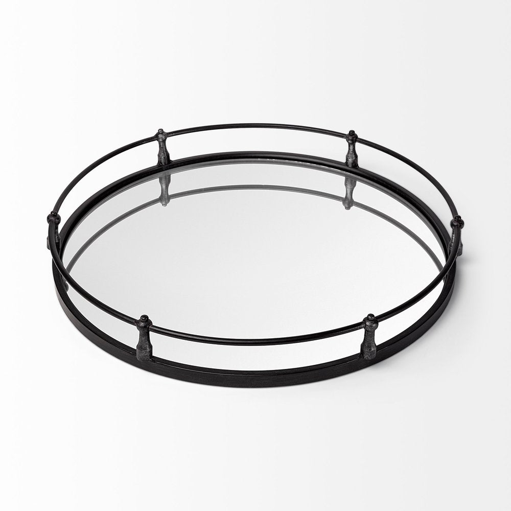 24" Silver Round Metal Indoor Outdoor Tray With Handles HomeRoots