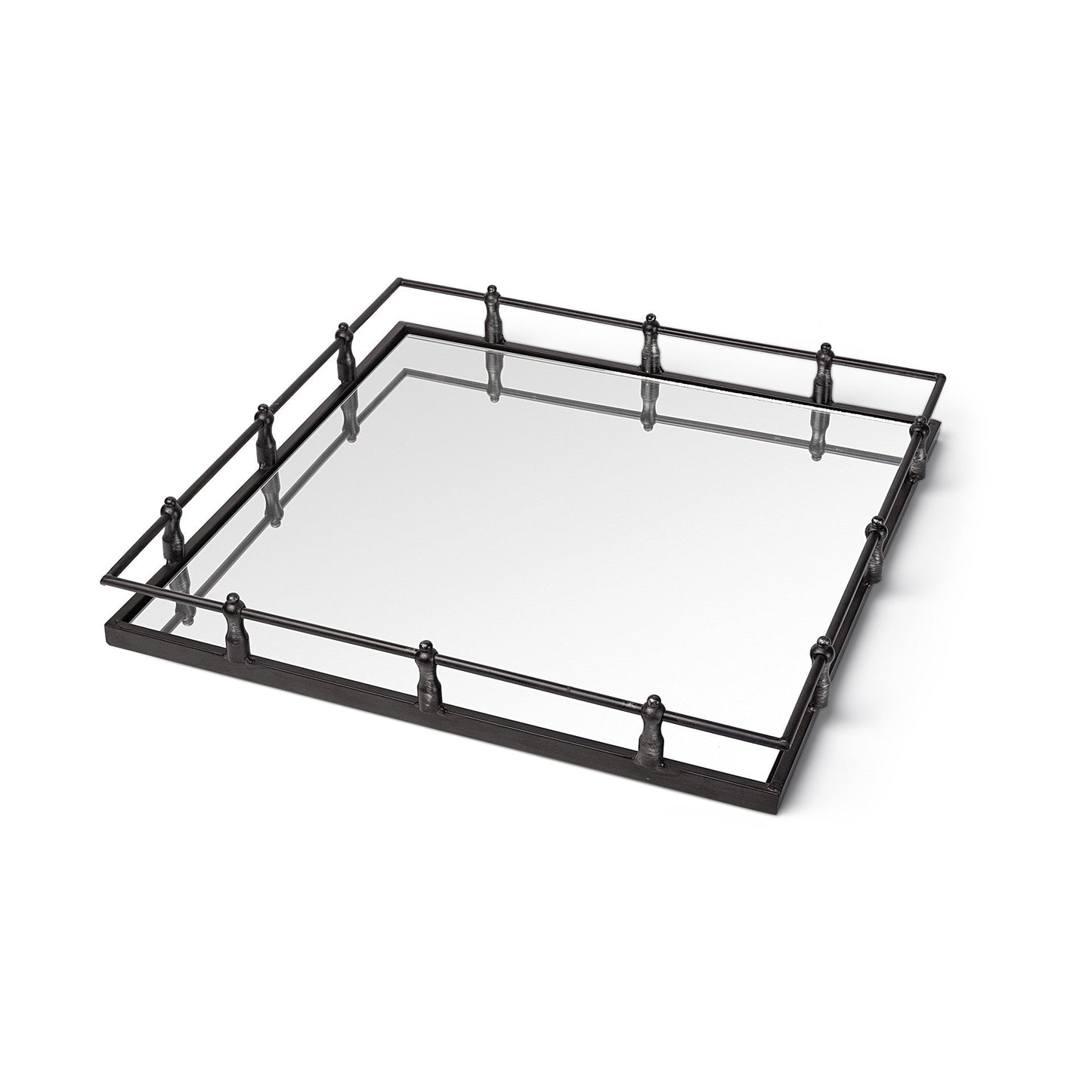 Natural Finish Metal With Mirrored Glass Bottom And Railing Handle Tray HomeRoots