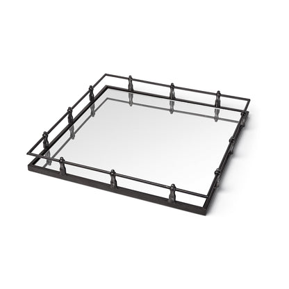 Natural Finish Metal With Mirrored Glass Bottom And Railing Handle Tray HomeRoots