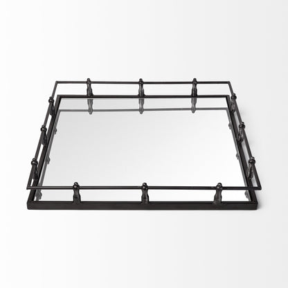 Natural Finish Metal With Mirrored Glass Bottom And Railing Handle Tray HomeRoots