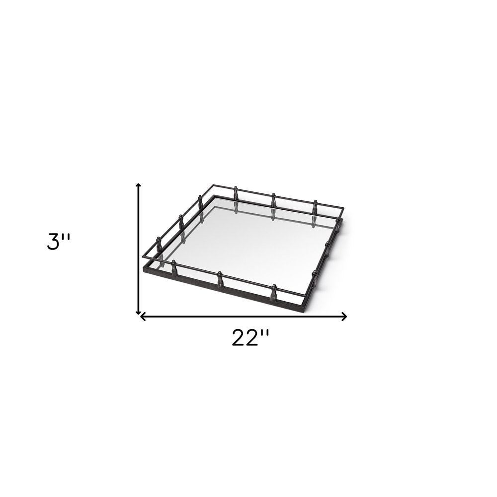 Natural Finish Metal With Mirrored Glass Bottom And Railing Handle Tray HomeRoots