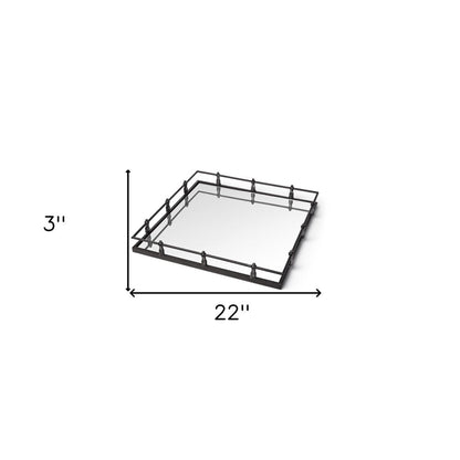 Natural Finish Metal With Mirrored Glass Bottom And Railing Handle Tray HomeRoots