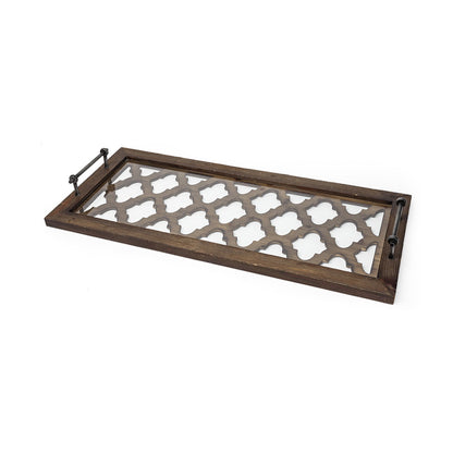35" Silver Wood Indoor Outdoor Tray With Handles HomeRoots