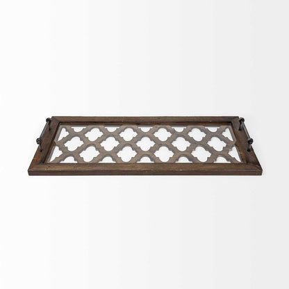 35" Silver Wood Indoor Outdoor Tray With Handles HomeRoots