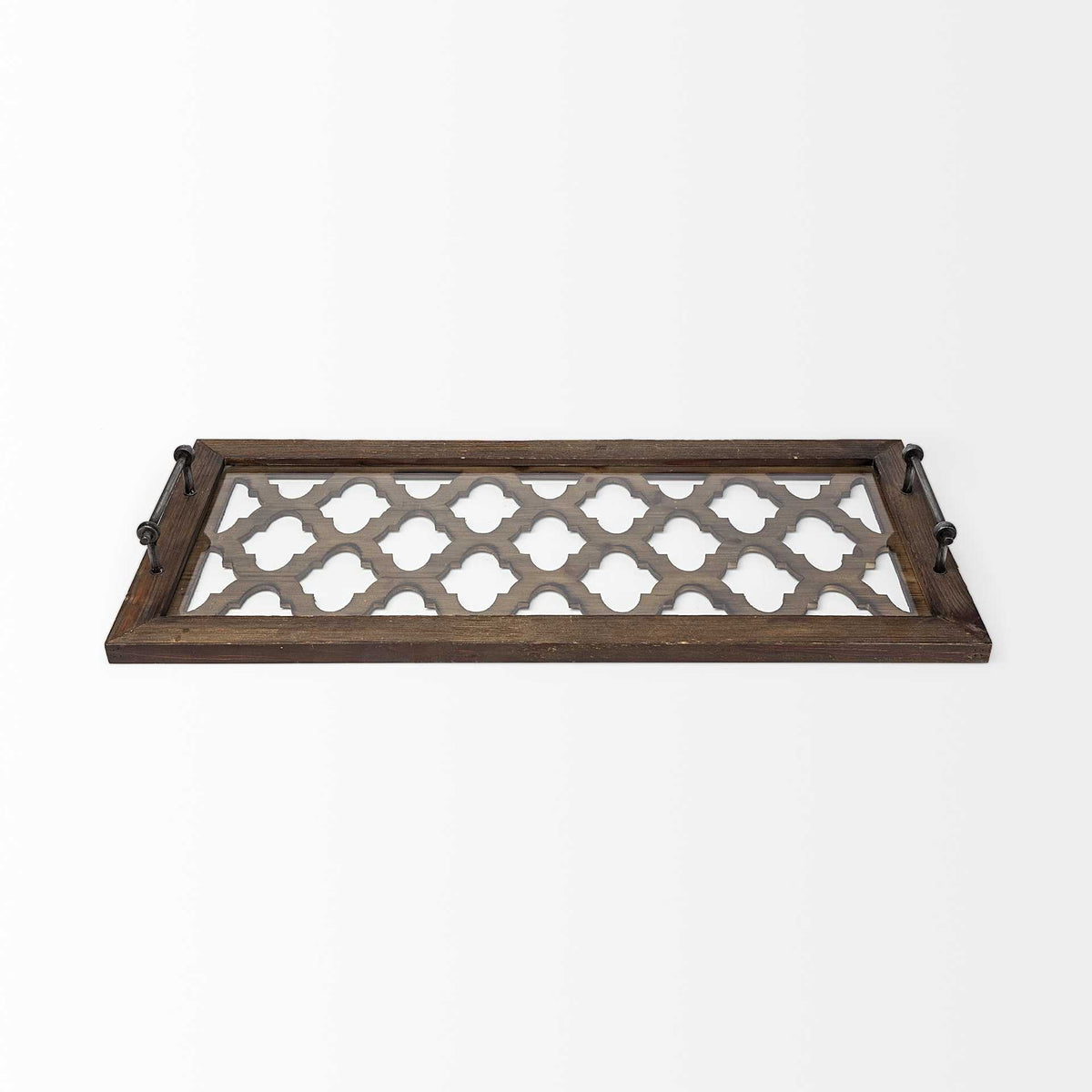 35" Silver Wood Indoor Outdoor Tray With Handles HomeRoots