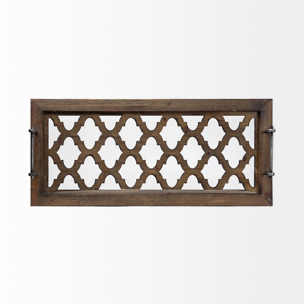 35" Silver Wood Indoor Outdoor Tray With Handles HomeRoots