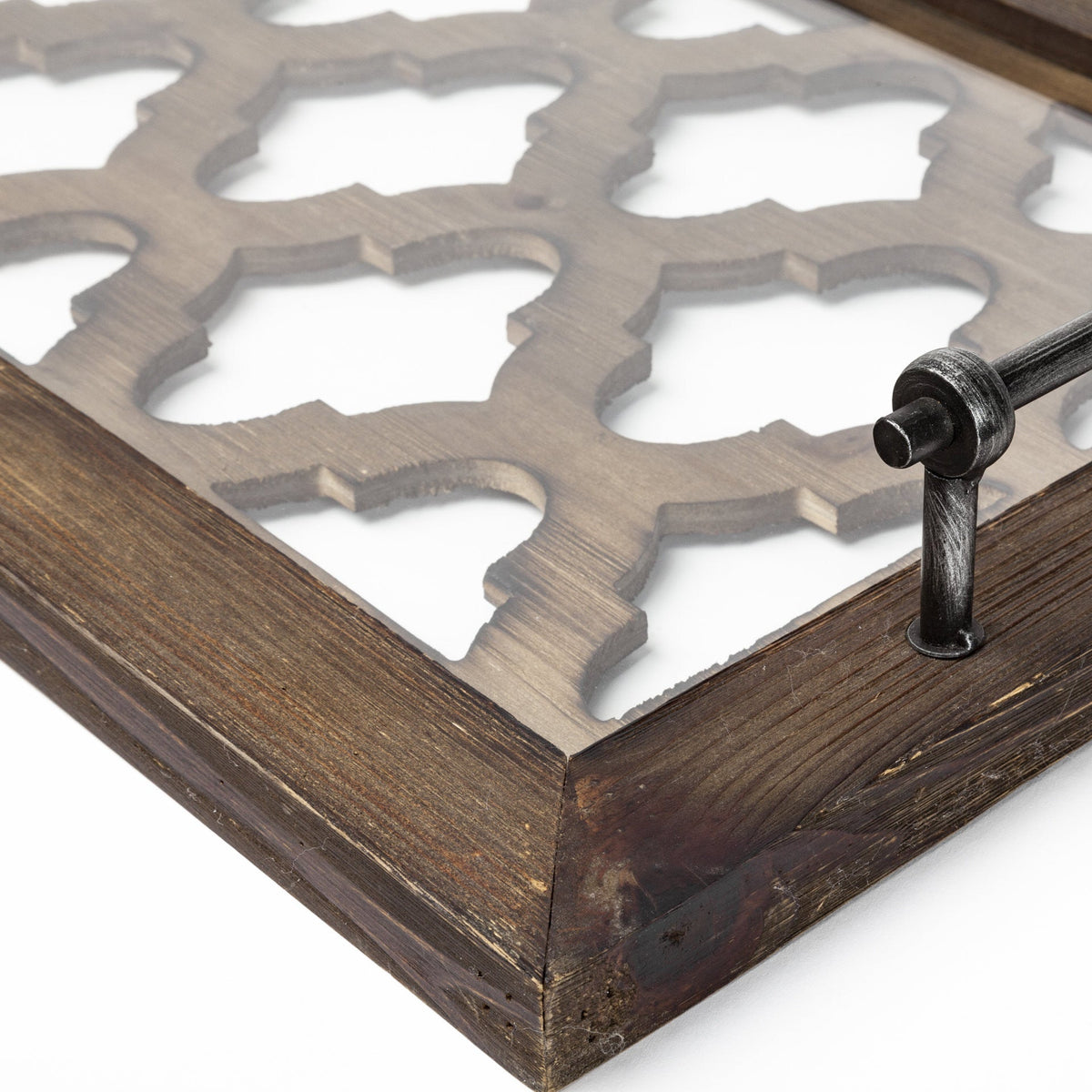 35" Silver Wood Indoor Outdoor Tray With Handles HomeRoots