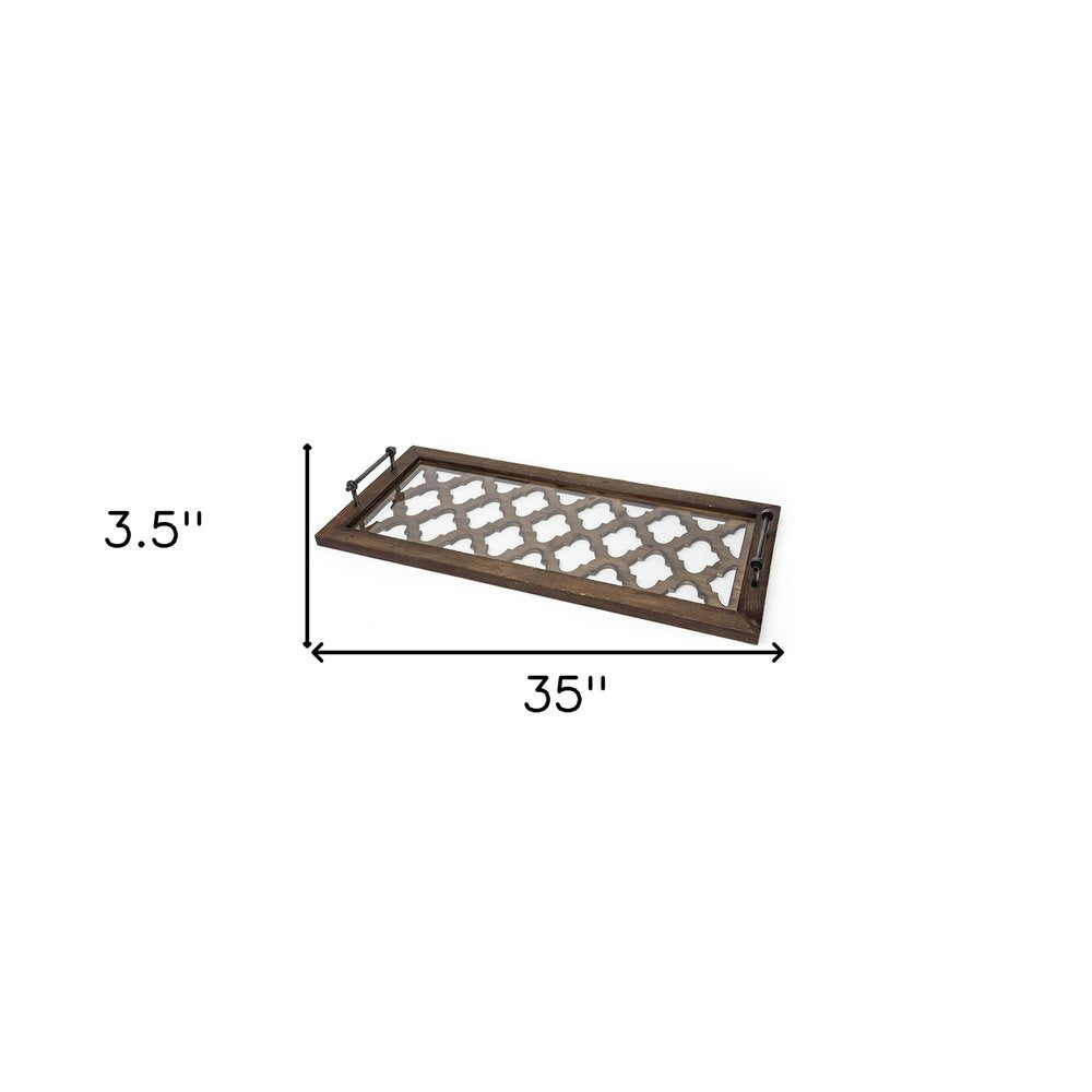 35" Silver Wood Indoor Outdoor Tray With Handles HomeRoots