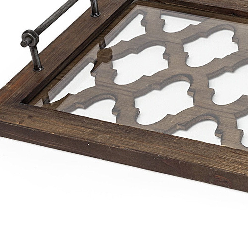 35" Silver Wood Indoor Outdoor Tray With Handles HomeRoots